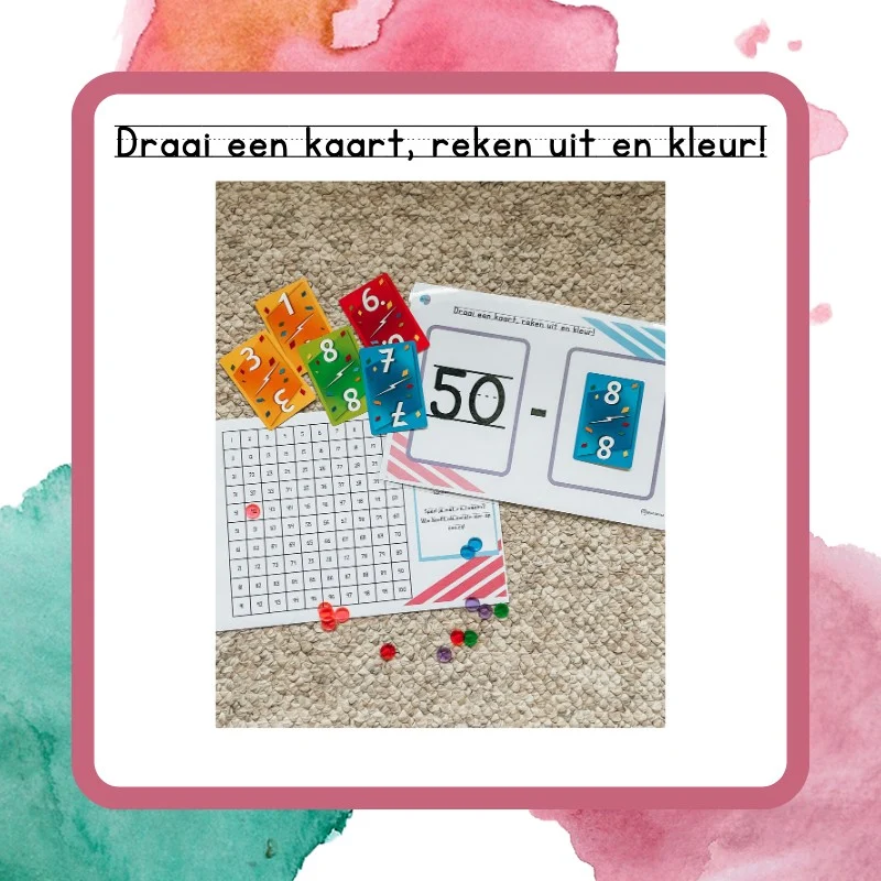 Draai twee kaarten, reken uit en kleur!
