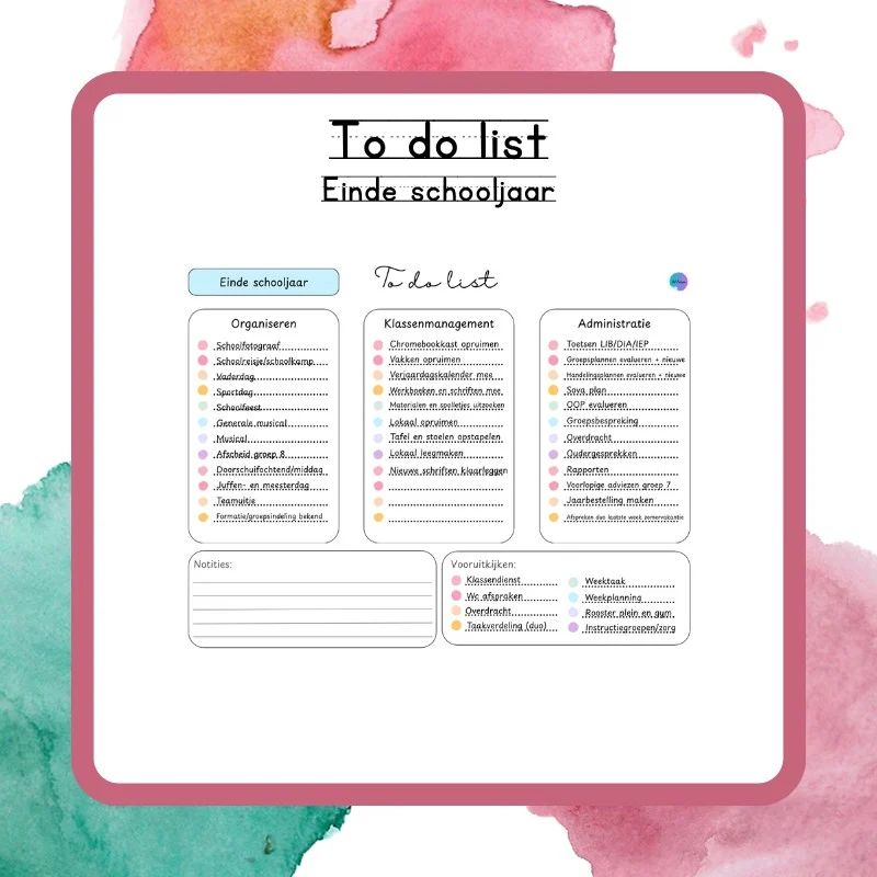 To do list einde schooljaar
