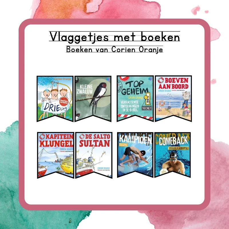 Vlaggetjes met boeken van Corien Oranje