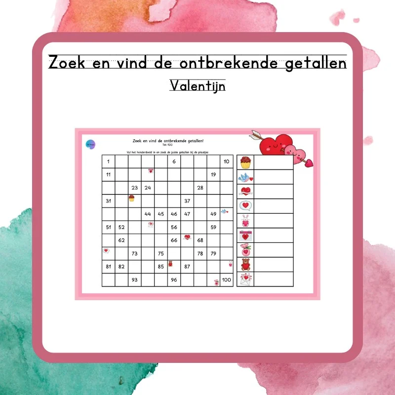 Zoek en vind de ontbrekende getallen Valentijn